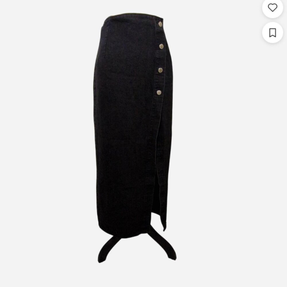 Zara Washed Black Denim Maxi Skirt- Asymmetric front slit, 100% Cotton Sz.M